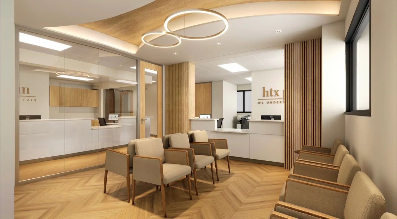 The welcoming front lobby at HTx Pain Institute in Houston